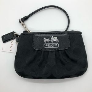 Coach Black Pleated Signature Monogram Wristlet - NEW